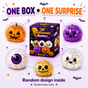 Five possible Halloween mystery squishy designs with one random design per box