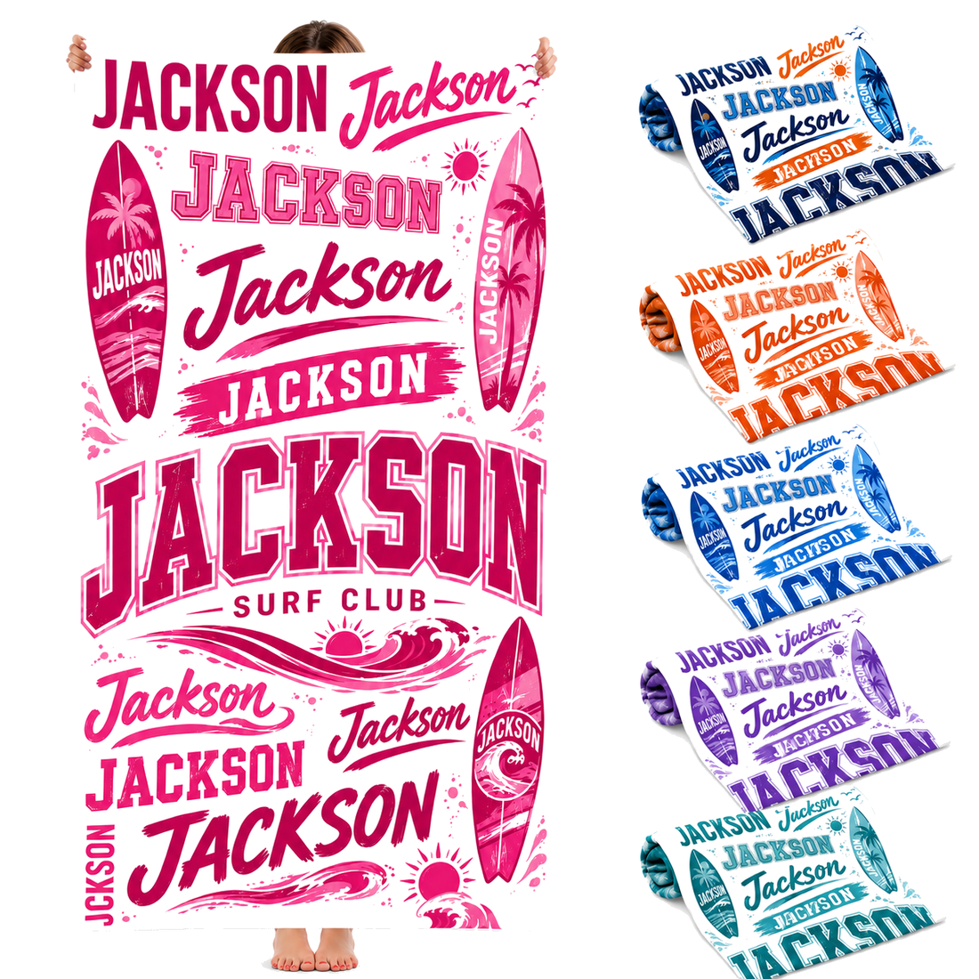 Personalized Pink Surf Beach Towel with Name - image 1