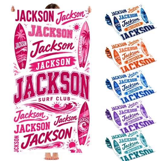 Personalized Pink Surf Beach Towel with Name - image 1