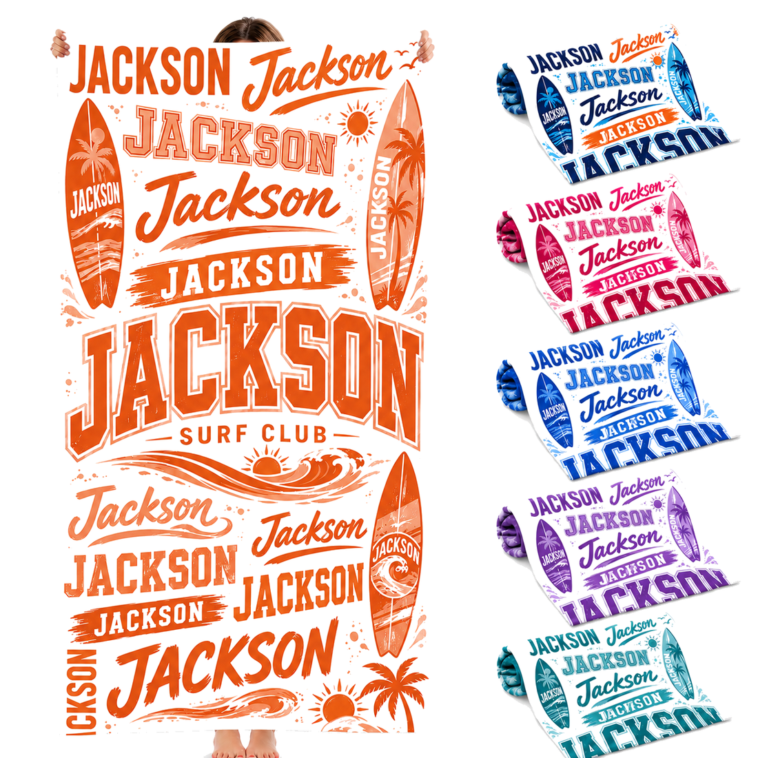 Personalized Orange Surf Beach Towel with Name - image 1