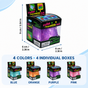 Individually boxed glitter squeeze cube with 6 by 6 by 9 centimeter package dimensions