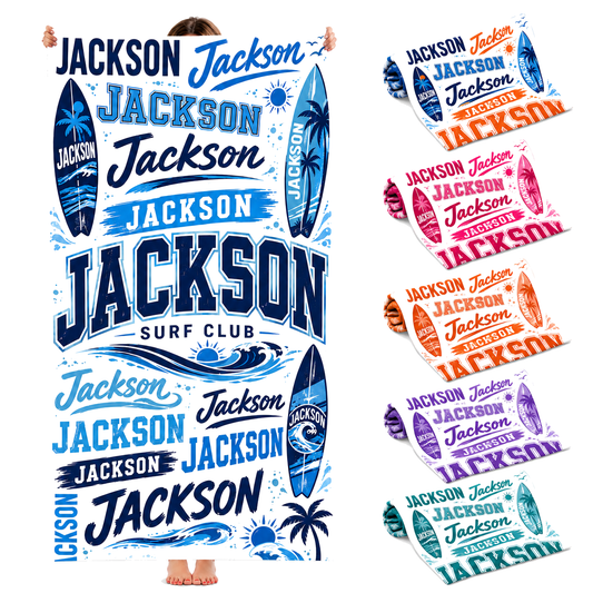 Personalized Blue Surf Beach Towel with Name - image 1