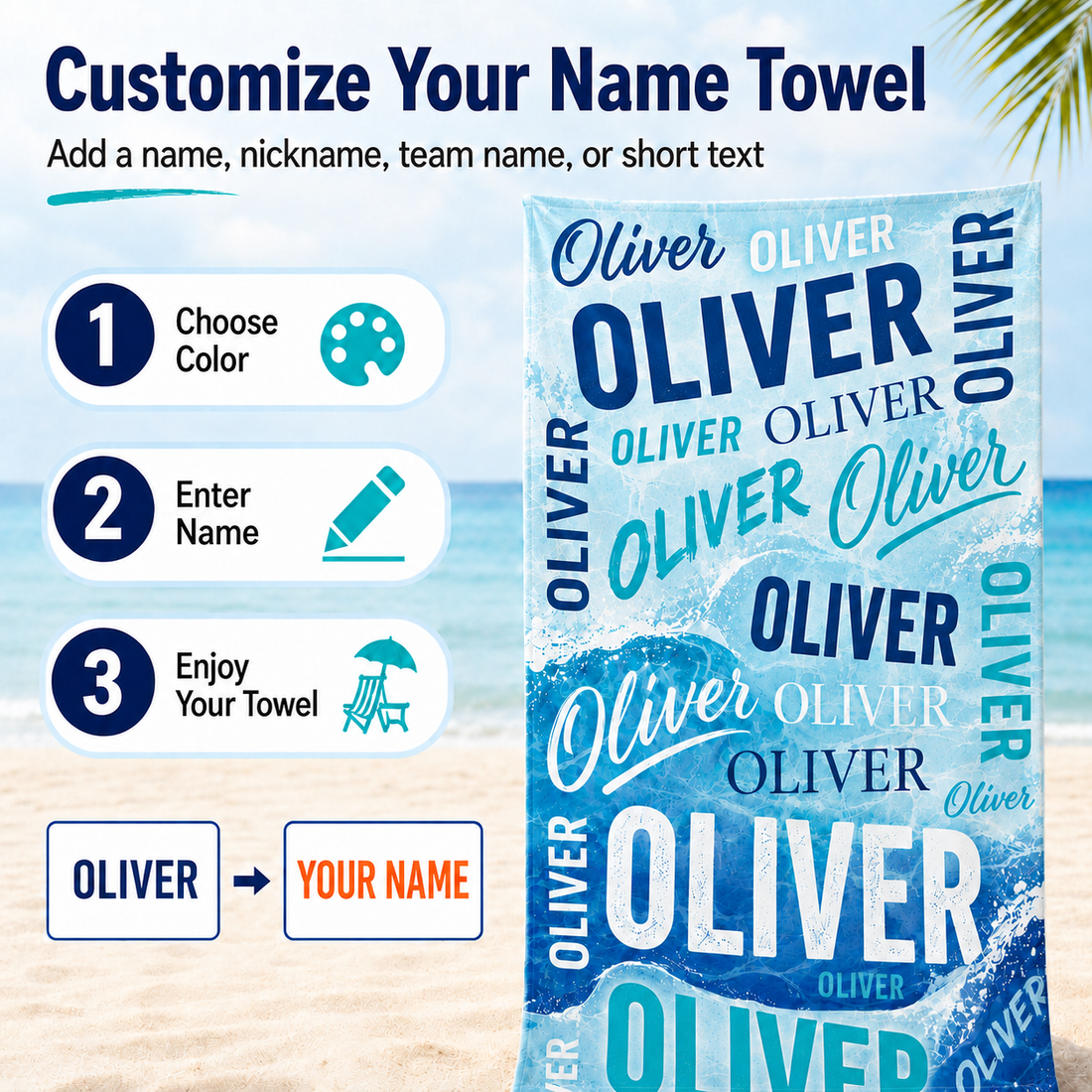 Personalized Blue Wave Beach Towel with Name - image 1