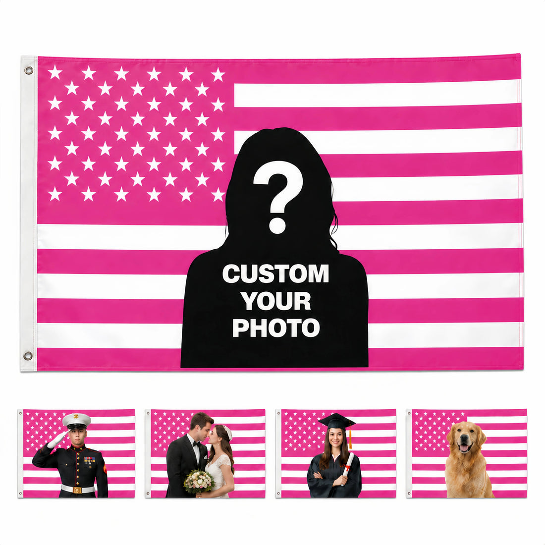 Custom Photo American Flag Banner - Rose Pink White product image 1