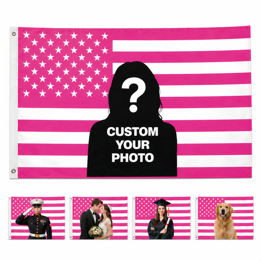Custom Photo American Flag Banner - Rose Pink White product image 1