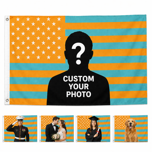 Custom Photo American Flag Banner - Orange Teal product image 1
