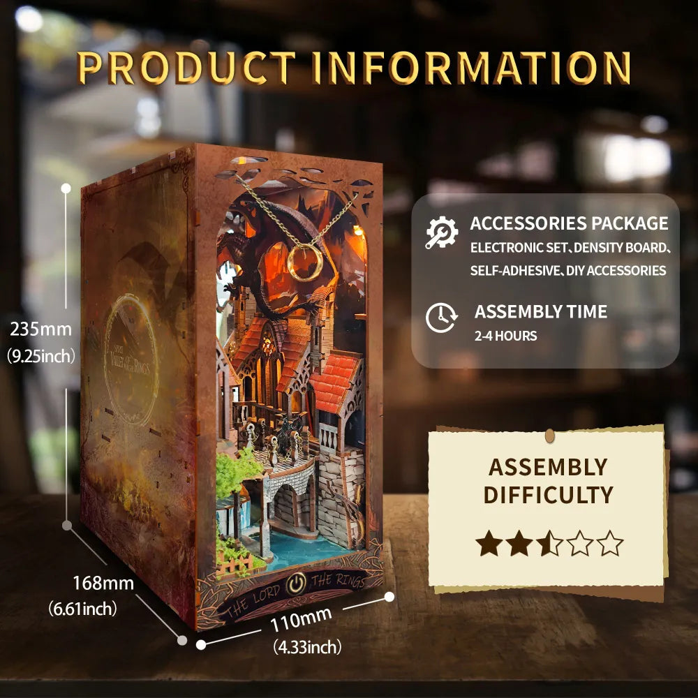 "Spirit of the Valley of the Magic Ring - Backlit Book Divider Kit | Lord of the Rings Miniature DIY House V1"