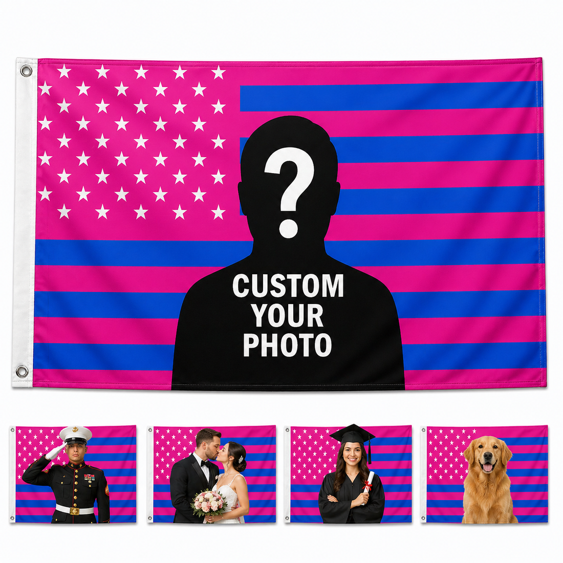 Custom Photo American Flag Banner - Hot Pink Blue product image 1