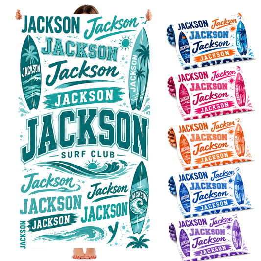 Personalized Teal Surf Beach Towel with Name - image 1
