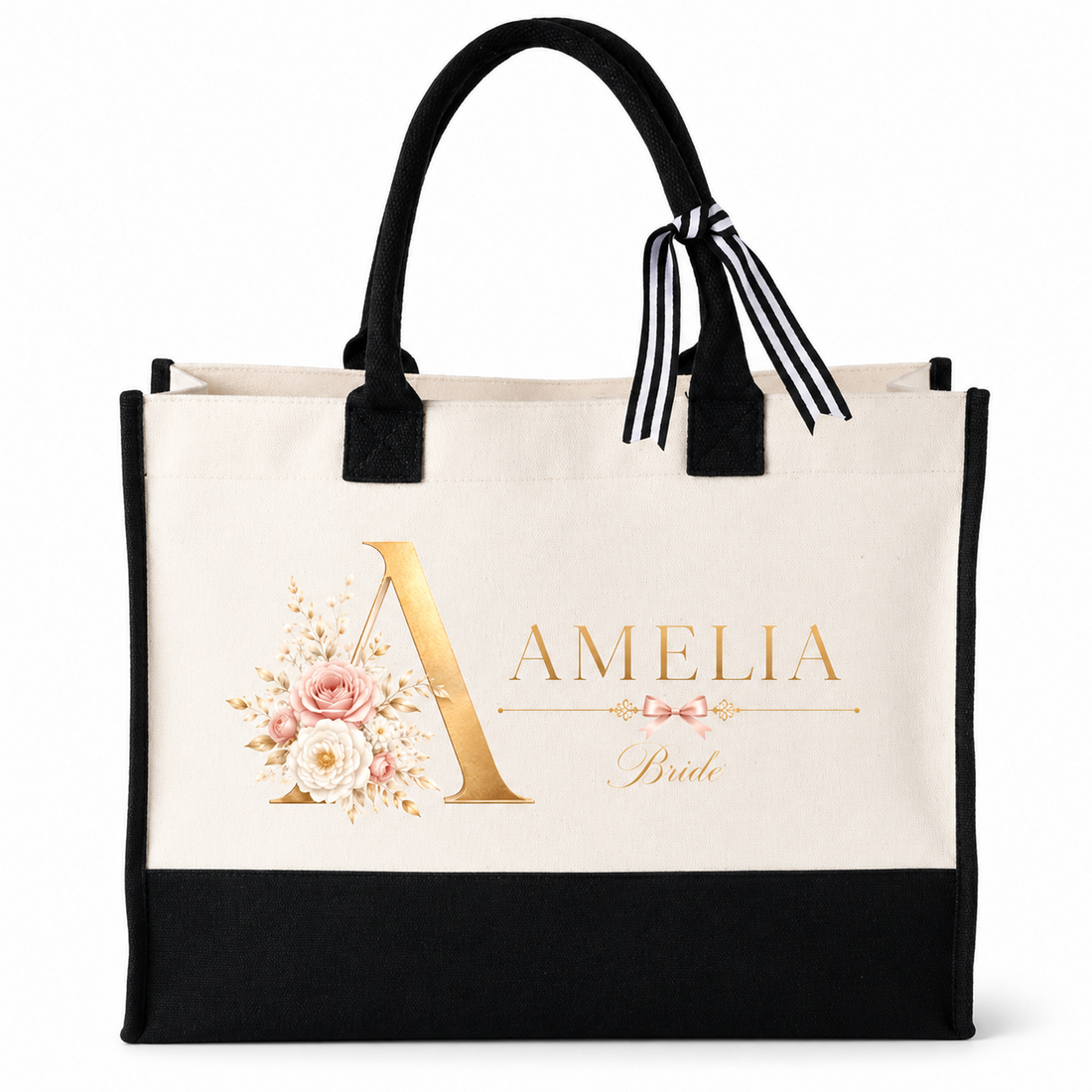 Personalized Bride Floral Initial Tote Bag - image 1