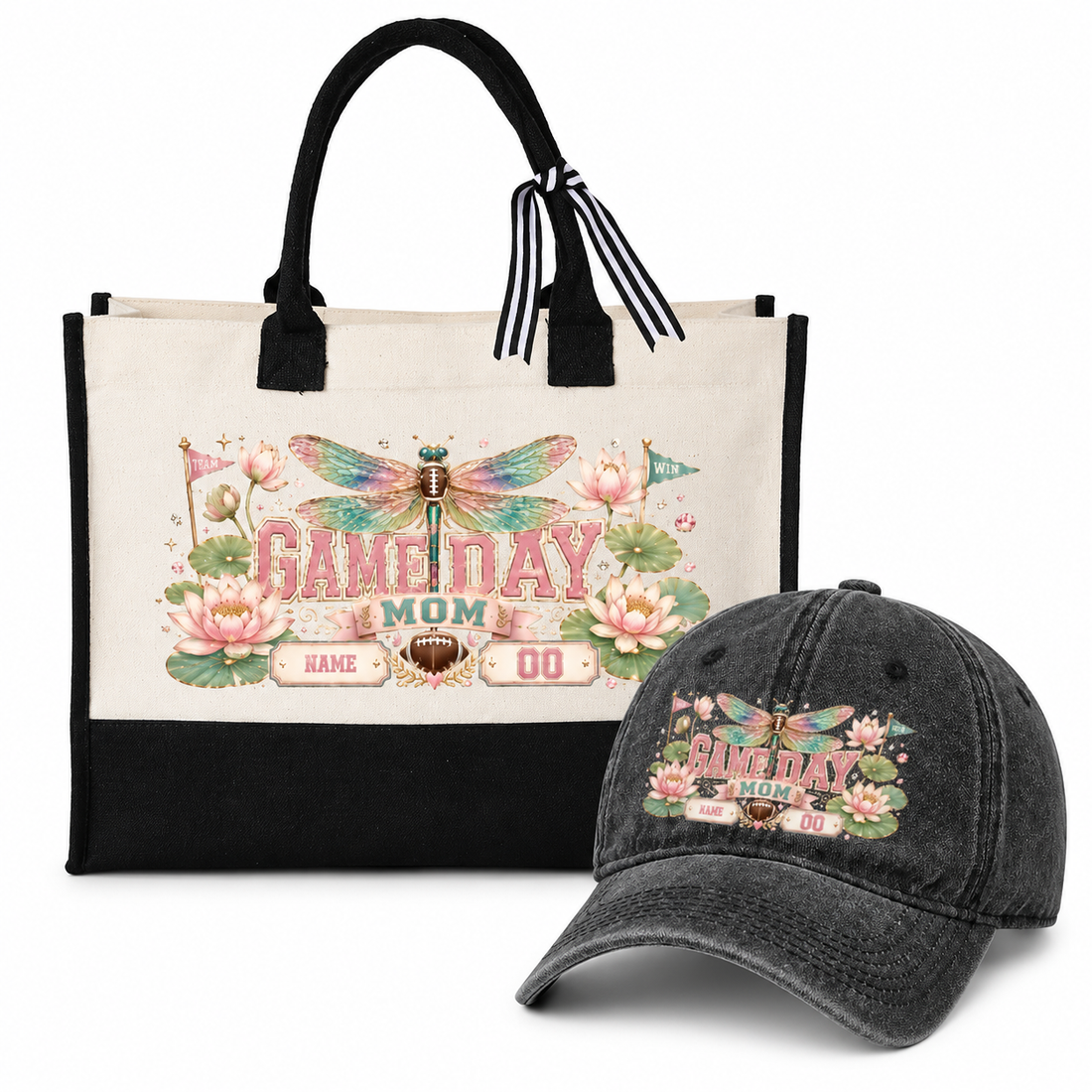 Personalized Floral Game Day Mom Tote Bag and Cap Set - Gray Cap product image 2
