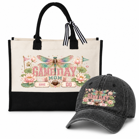 Personalized Floral Game Day Mom Tote Bag and Cap Set - Gray Cap product image 2