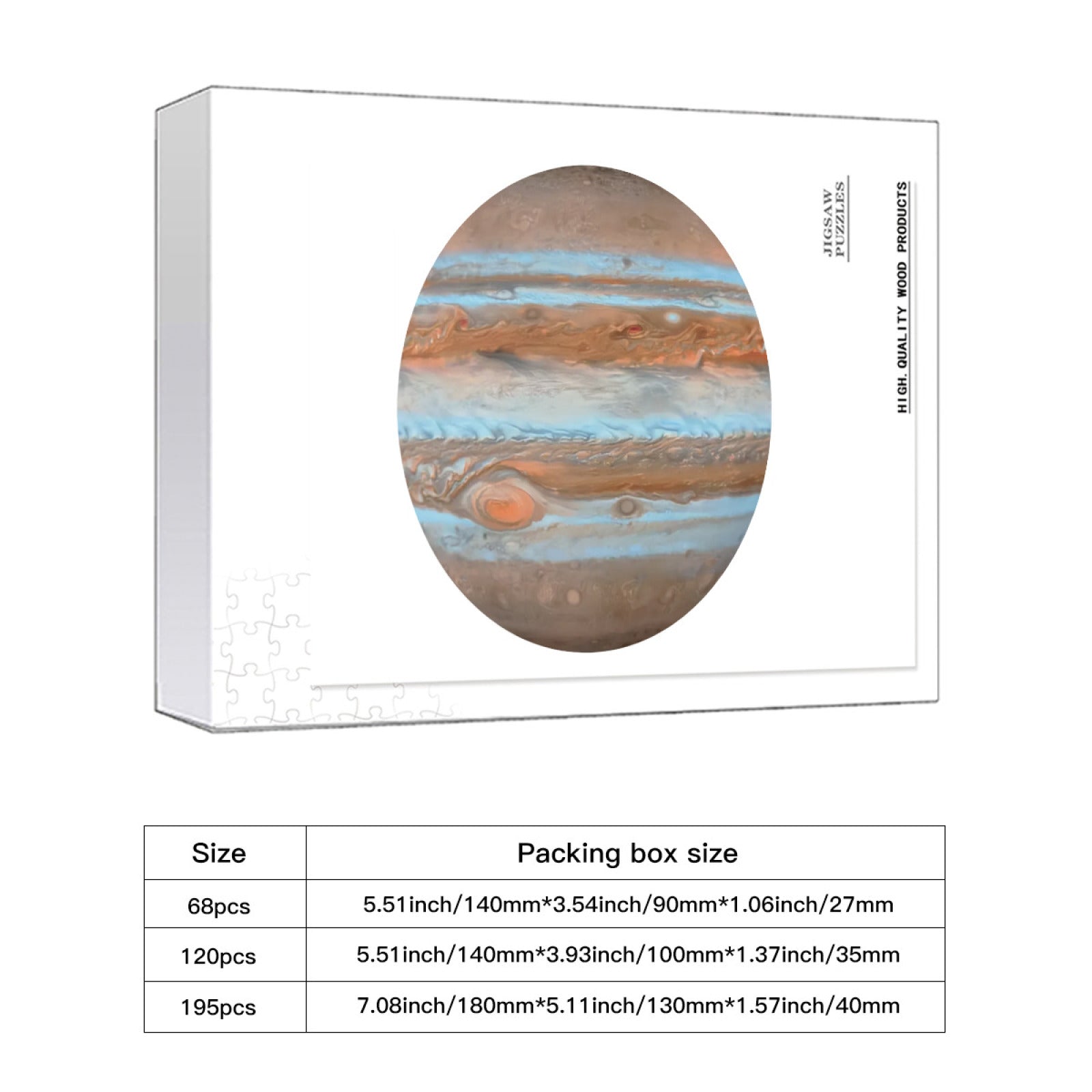 Jupiter Round Puzzle 68/120/195PC - Seamless Gas Giant Jigsaw with Storm Texture & Cosmic Gradient (360° Art)