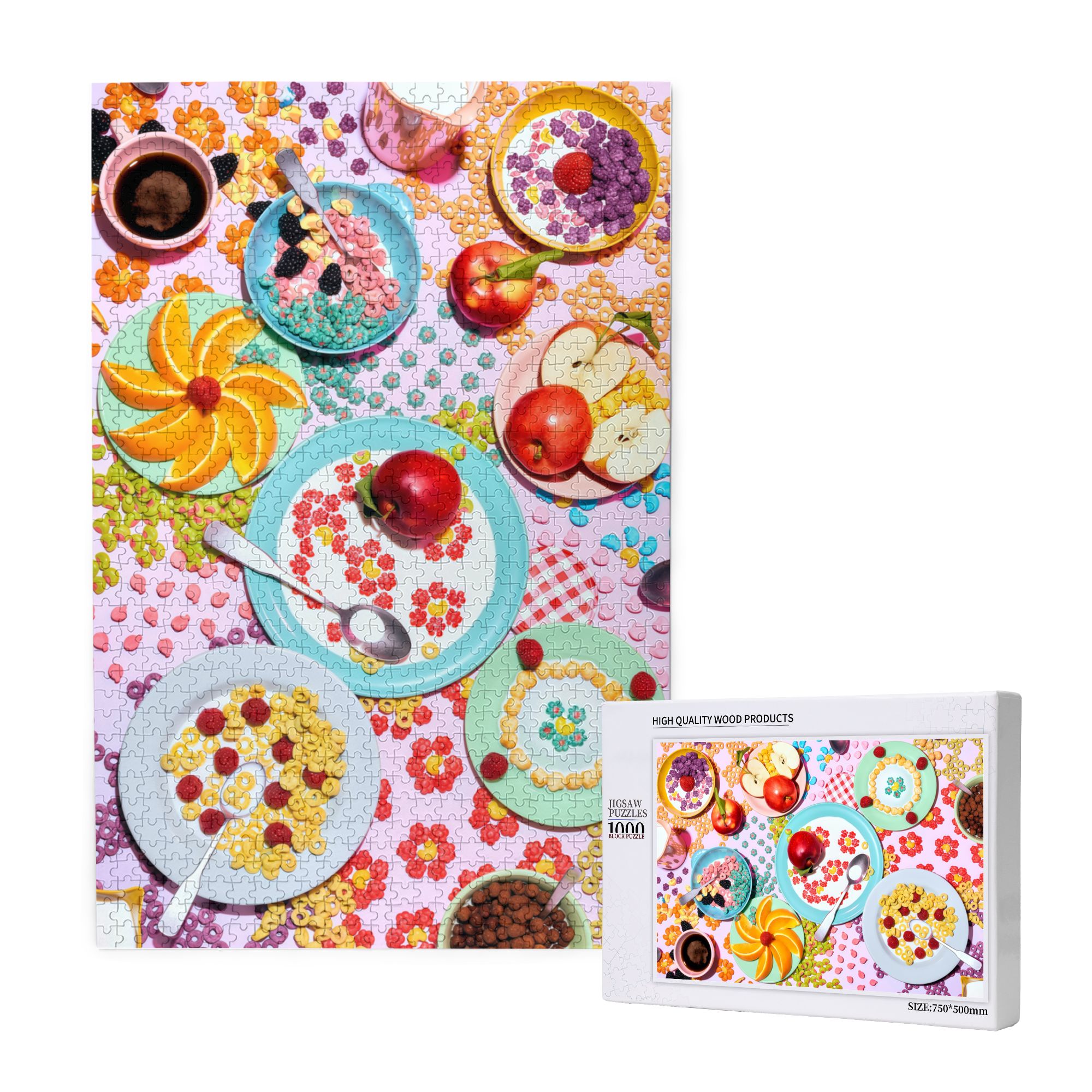 Gourmet Wooden Jigsaw Puzzles 300/500/1000 PCS - Framable Breakfast Art for Family Games & Wall Decor