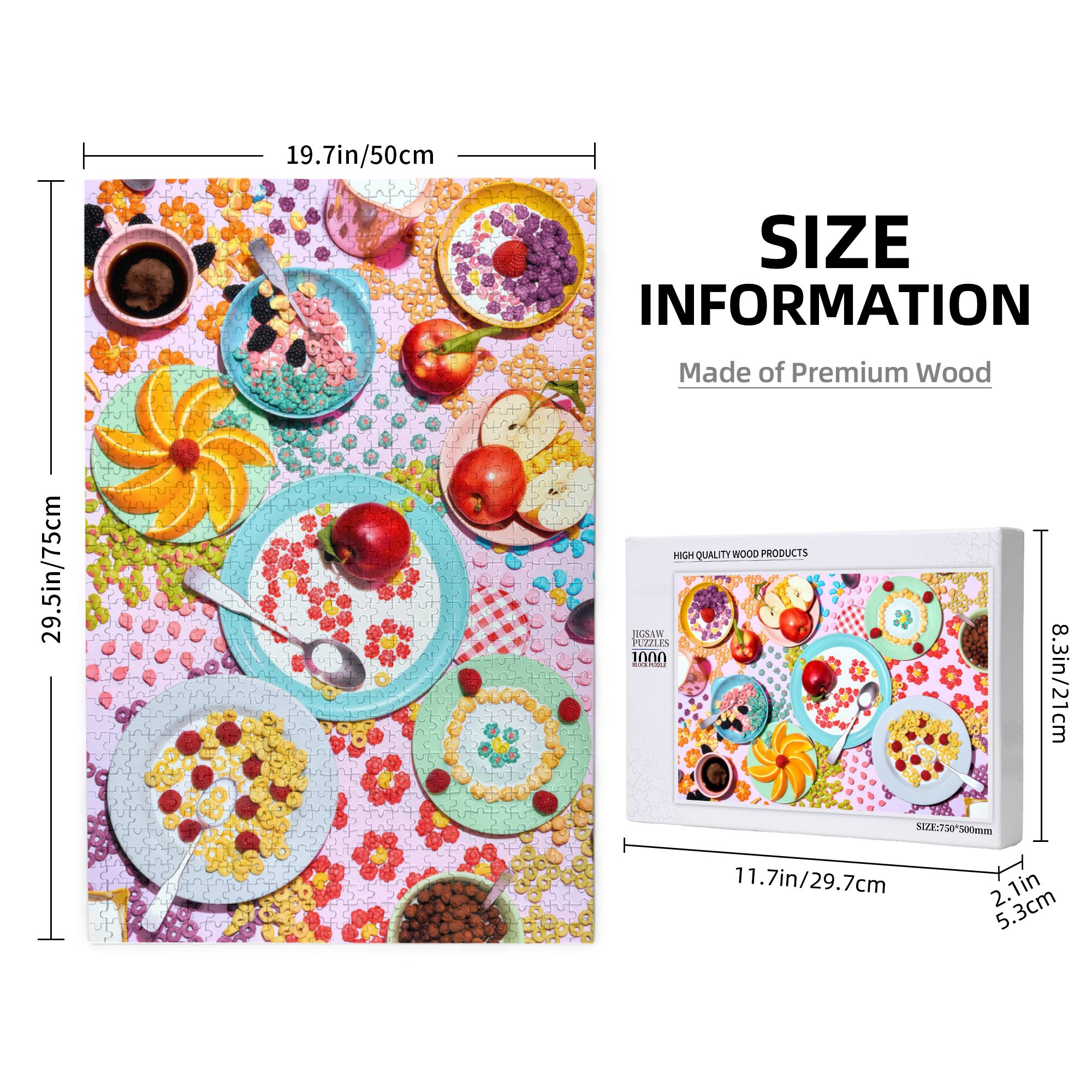 Gourmet Wooden Jigsaw Puzzles 300/500/1000 PCS - Framable Breakfast Art for Family Games & Wall Decor