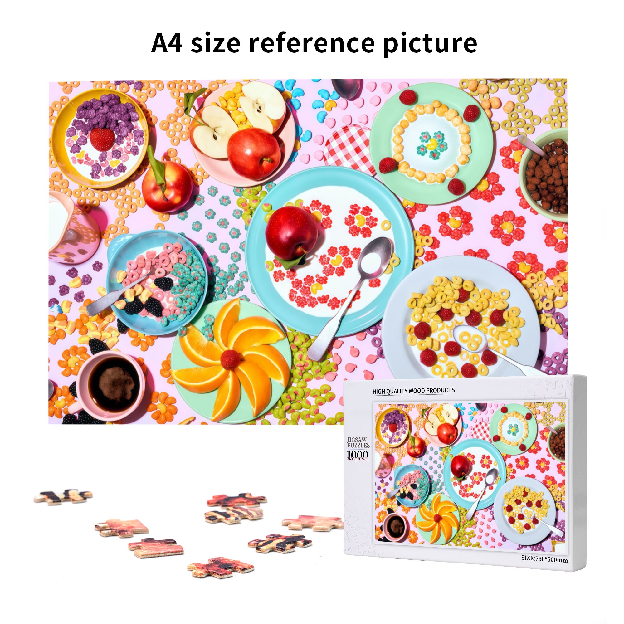 Gourmet Wooden Jigsaw Puzzles 300/500/1000 PCS - Framable Breakfast Art for Family Games & Wall Decor