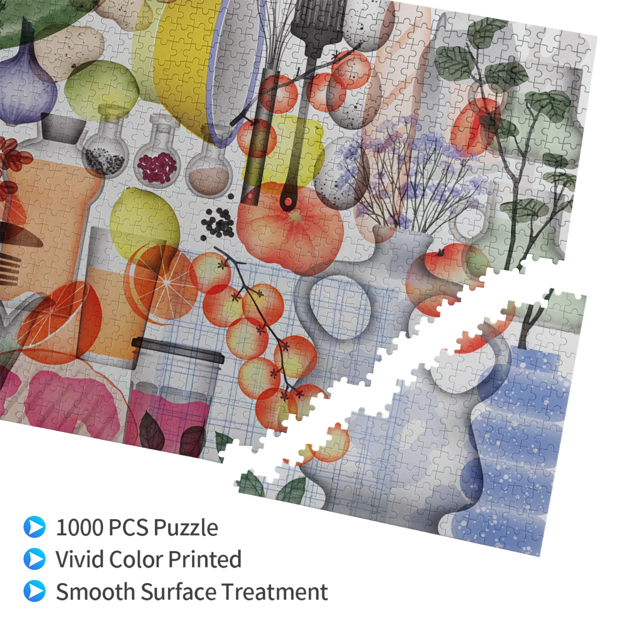 Framable Kitchen Art Wooden Jigsaw Puzzle - 1000PC Family Activity with UV Printed Fruit Design (30''x20'')