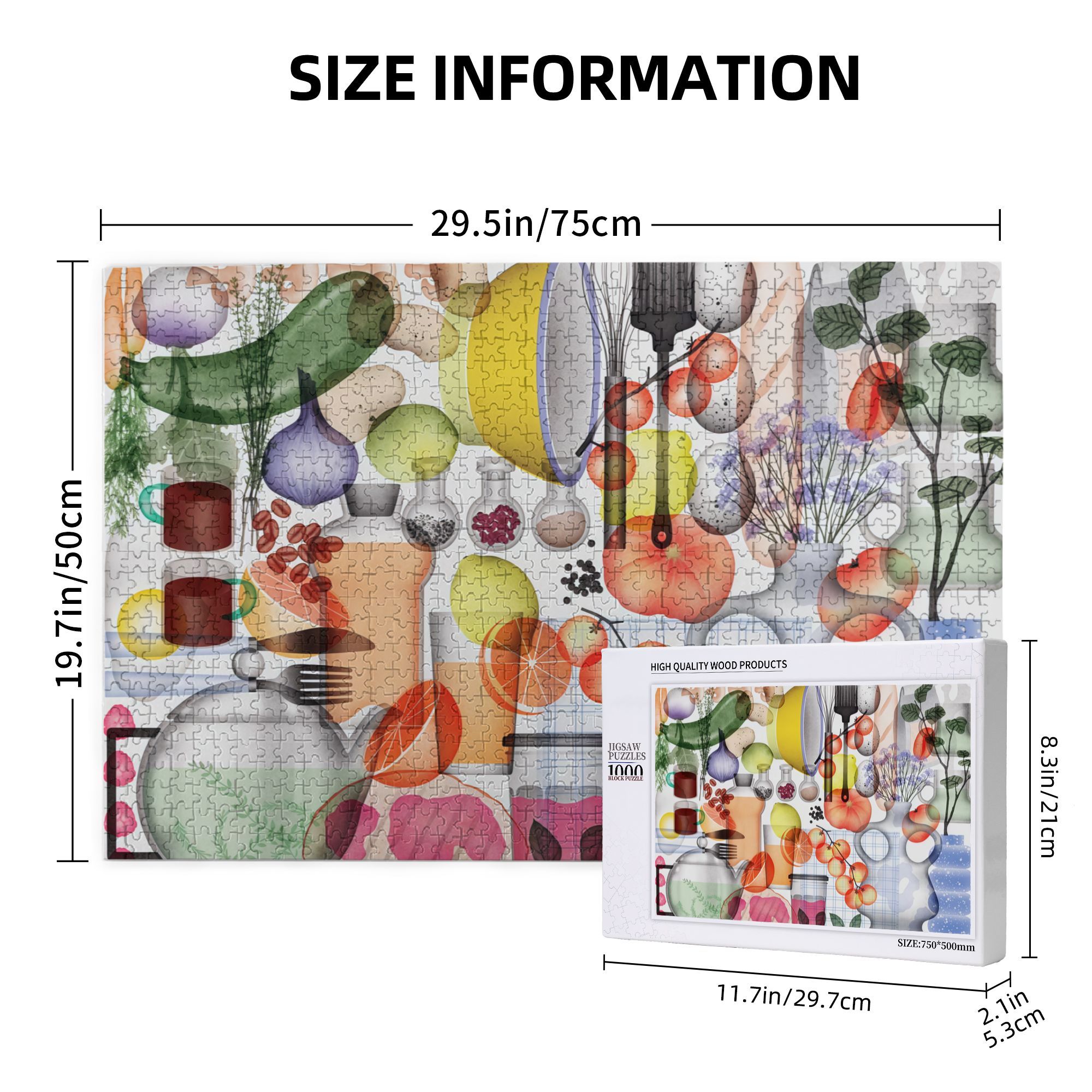 Framable Kitchen Art Wooden Jigsaw Puzzle - 1000PC Family Activity with UV Printed Fruit Design (30''x20'')