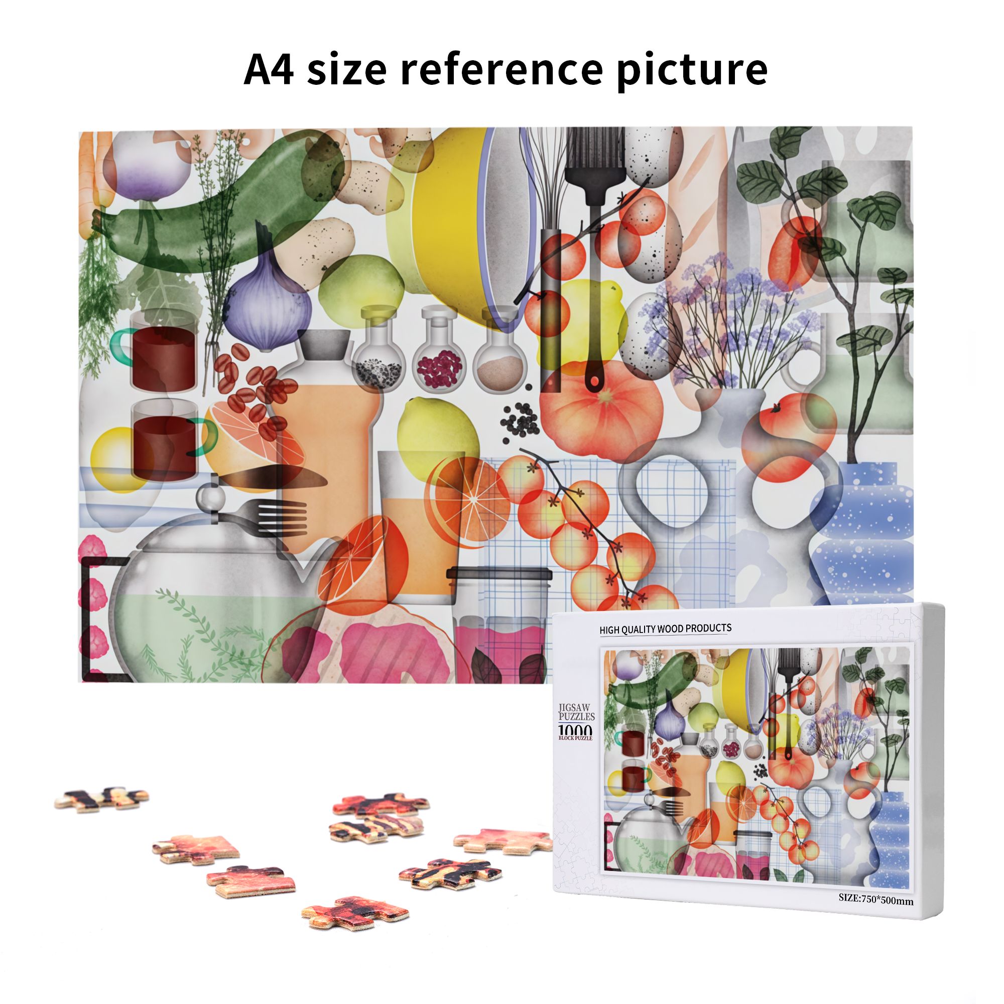 Framable Kitchen Art Wooden Jigsaw Puzzle - 1000PC Family Activity with UV Printed Fruit Design (30''x20'')