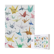 Origami Crane Wooden Puzzle 300/500/1000PC - Japanese Zen Wall Art with Gradient Colors & Gold Foil Details