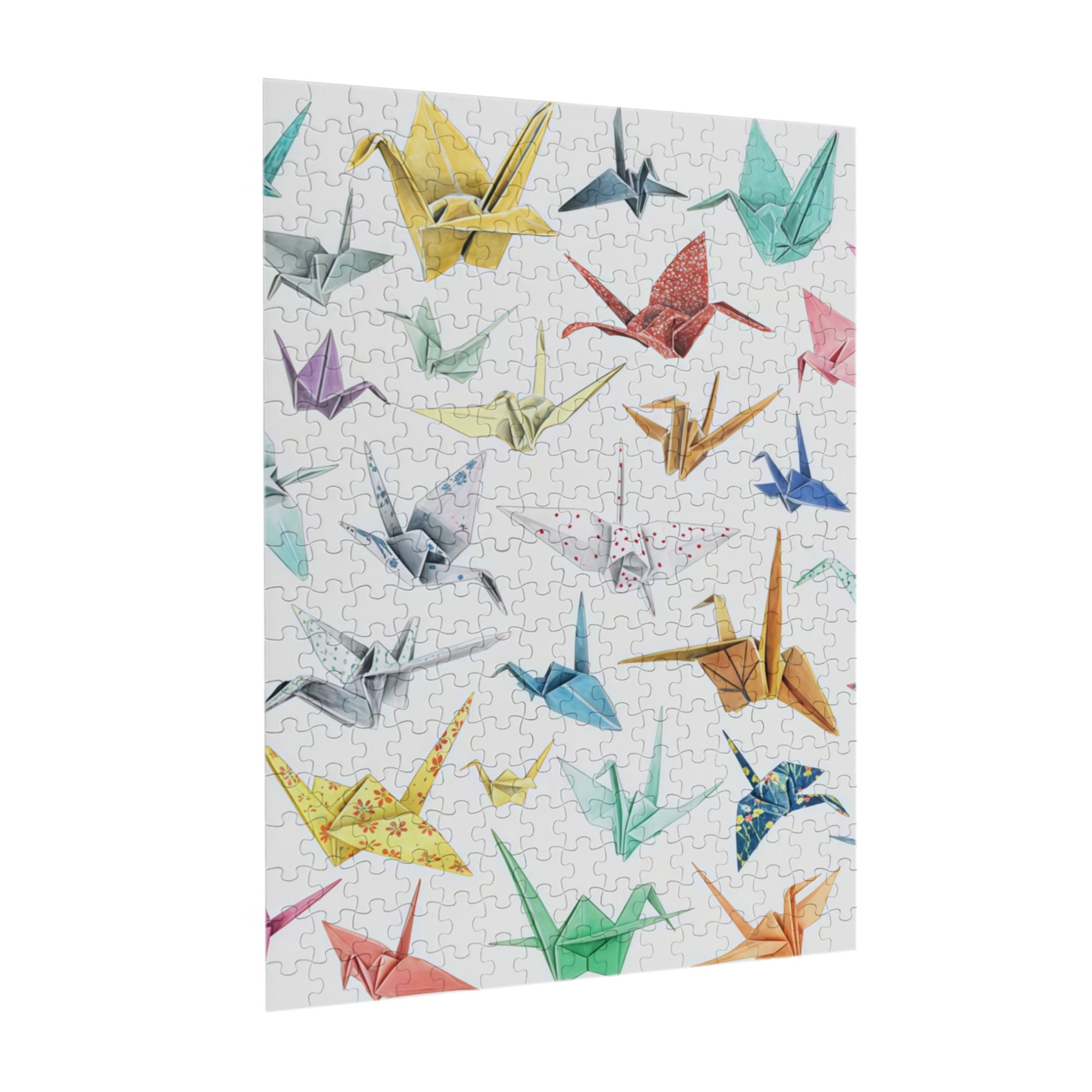 Origami Crane Wooden Puzzle 300/500/1000PC - Japanese Zen Wall Art with Gradient Colors & Gold Foil Details
