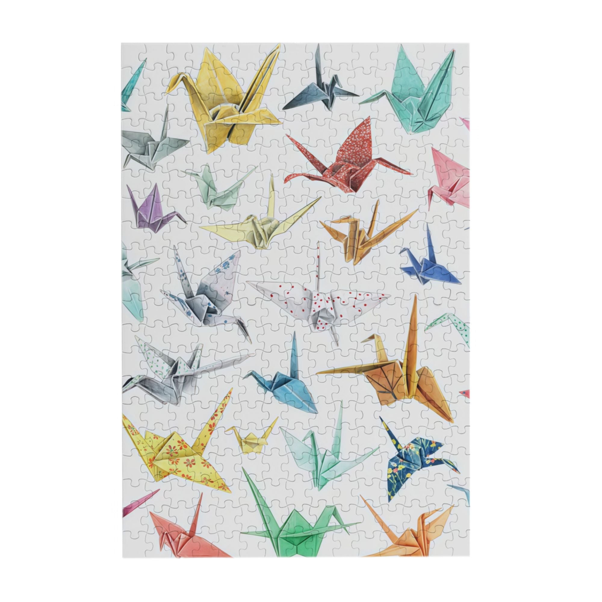 Origami Crane Wooden Puzzle 300/500/1000PC - Japanese Zen Wall Art with Gradient Colors & Gold Foil Details