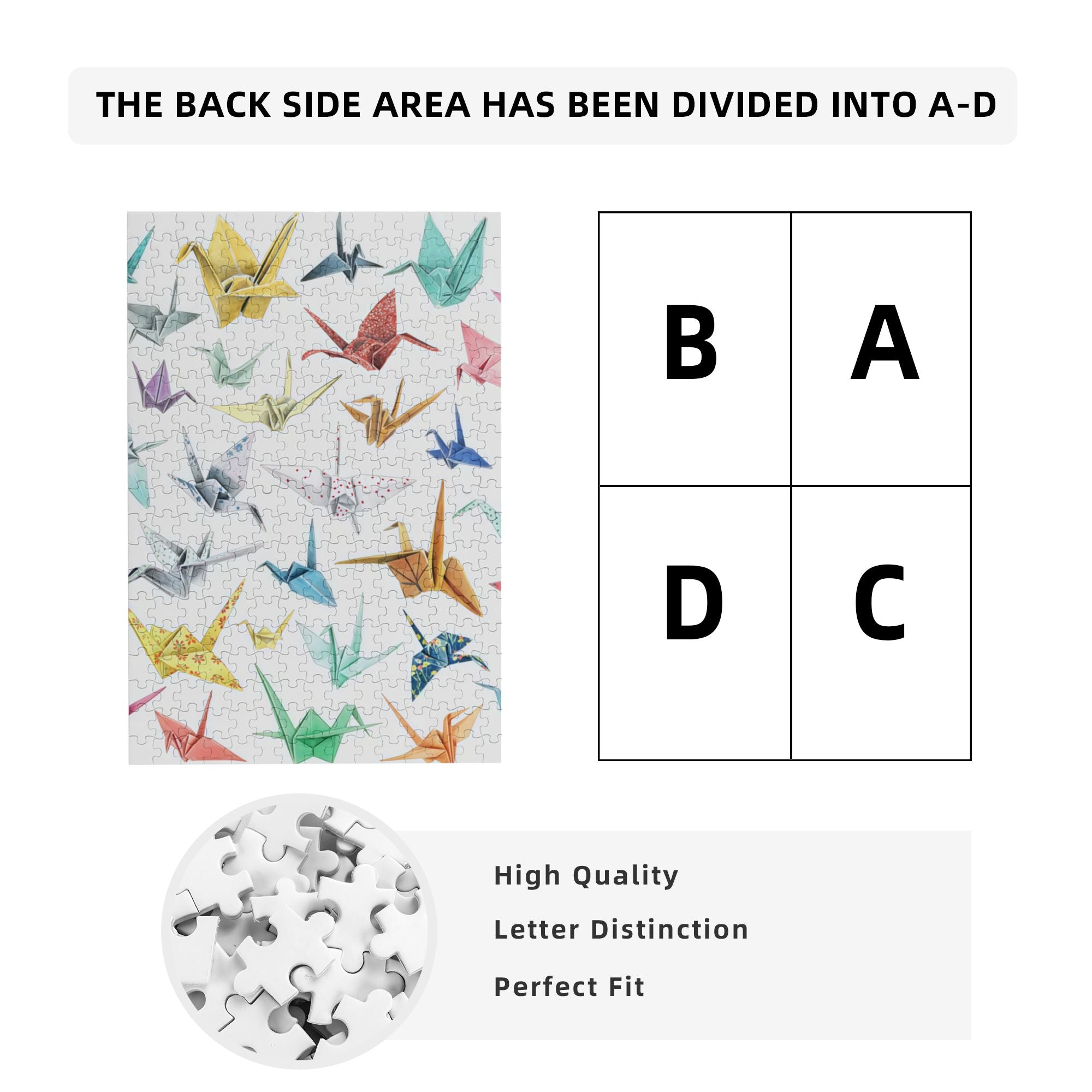 Origami Crane Wooden Puzzle 300/500/1000PC - Japanese Zen Wall Art with Gradient Colors & Gold Foil Details