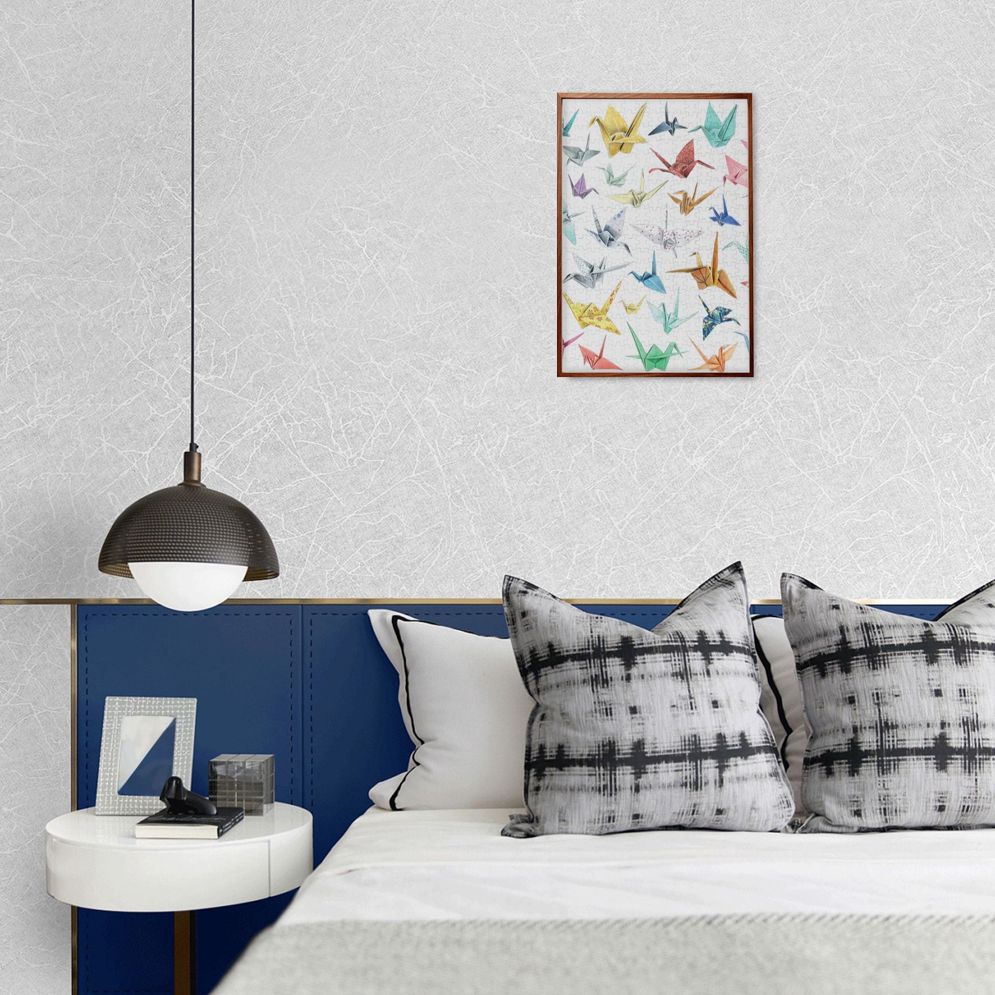 Origami Crane Wooden Puzzle 300/500/1000PC - Japanese Zen Wall Art with Gradient Colors & Gold Foil Details