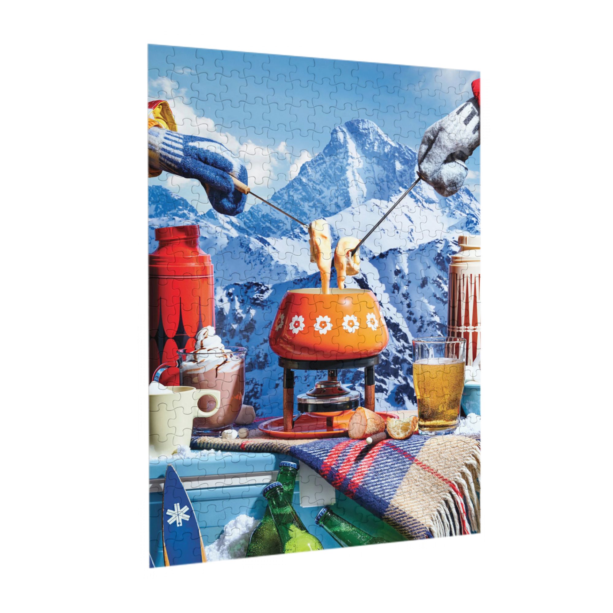 Alpine Winter Wooden Jigsaw Puzzles 300/500/1000PC - Cozy Cabin Scene with Hot Pot & Ski Decor Framable Art