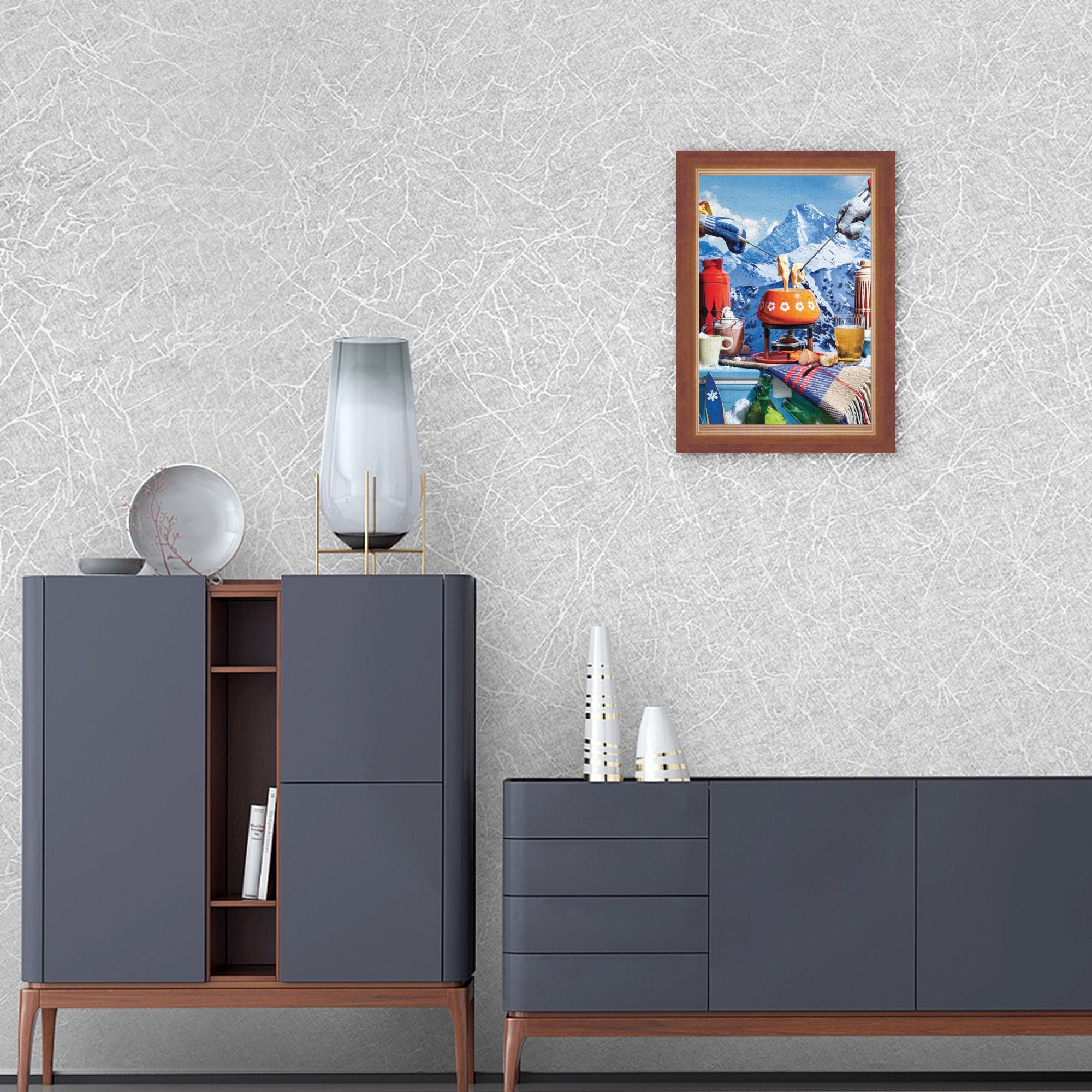 Alpine Winter Wooden Jigsaw Puzzles 300/500/1000PC - Cozy Cabin Scene with Hot Pot & Ski Decor Framable Art