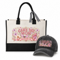 Personalized Pink Floral Game Day Mom Tote Bag and Cap Set product image 1