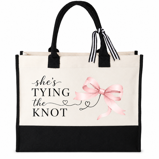 She's Tying the Knot Pink Bow Wedding Tote Bag - image 1