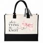 She's Tying the Knot Pink Bow Wedding Tote Bag - image 1