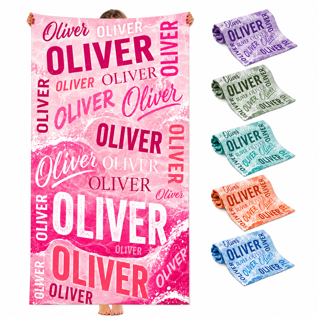 Personalized Pink Wave Beach Towel with Name - image 1