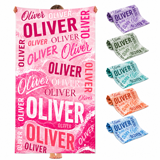 Personalized Pink Wave Beach Towel with Name - image 1