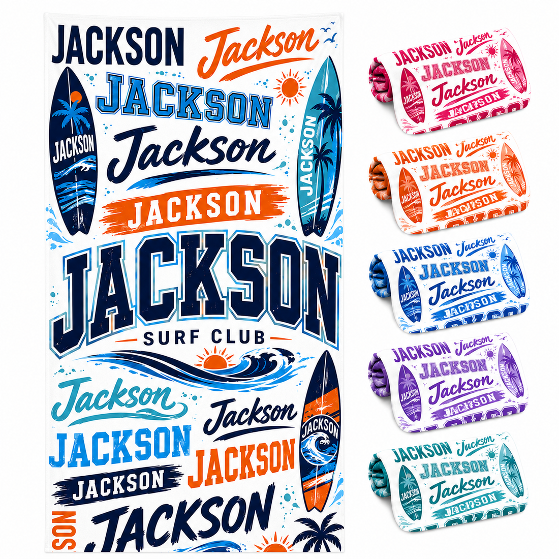 Personalized Navy Surf Beach Towel with Name - image 1