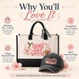 Personalized Floral Game Day Tote Bag and Cap Set - Black Pink product image 4