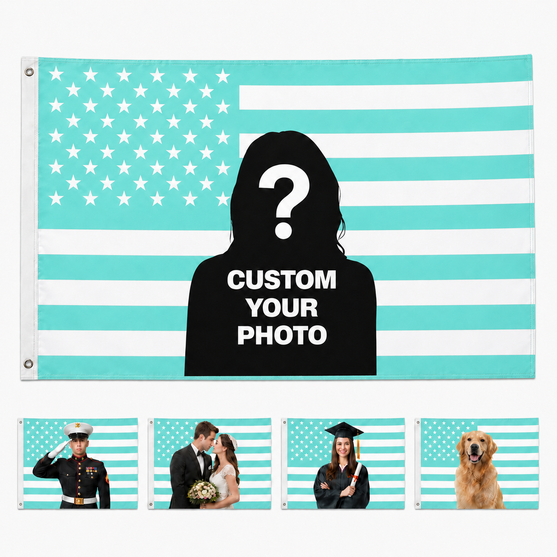 Custom Photo American Flag Banner - Aqua Blue product image 1