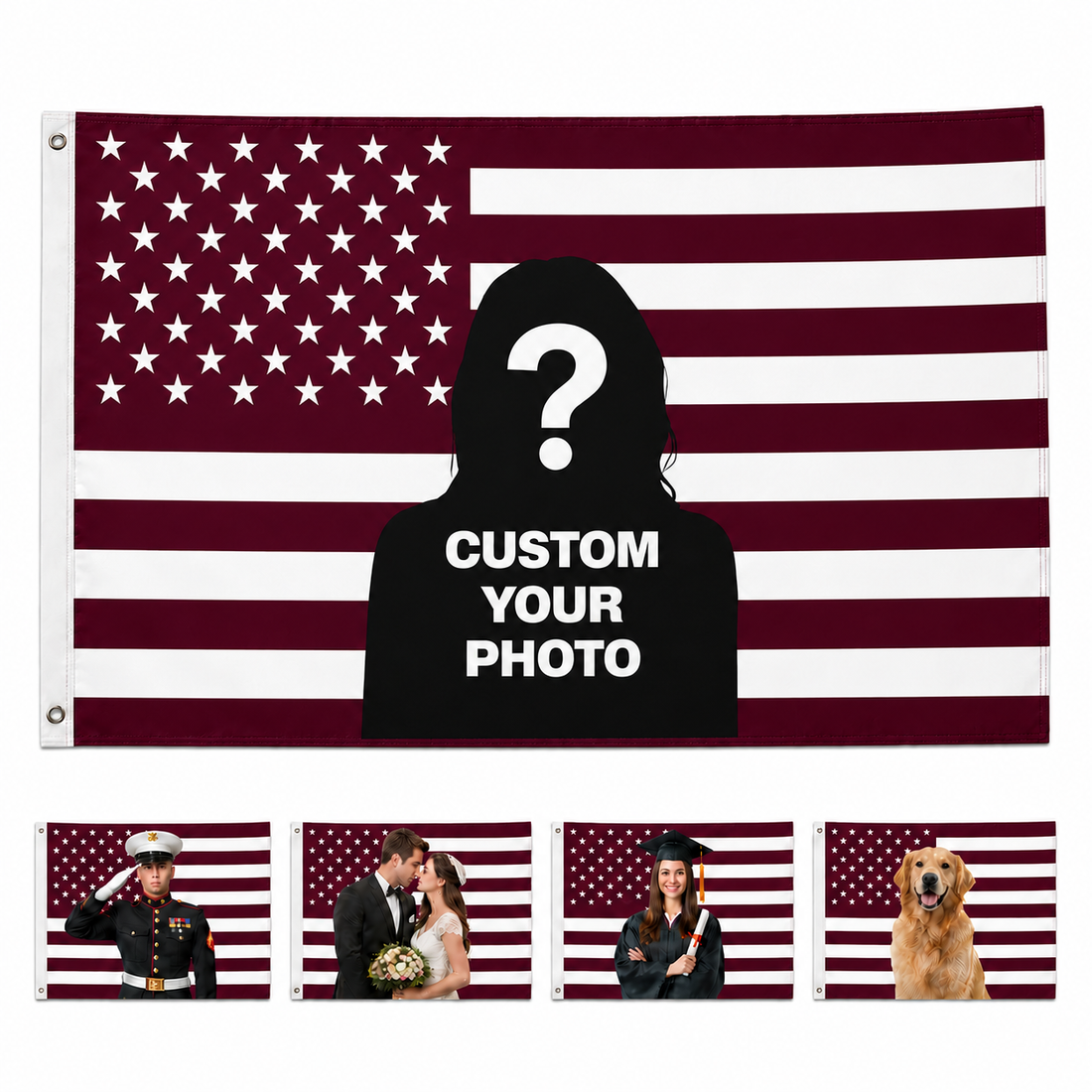 Custom Photo American Flag Banner - Burgundy product image 1