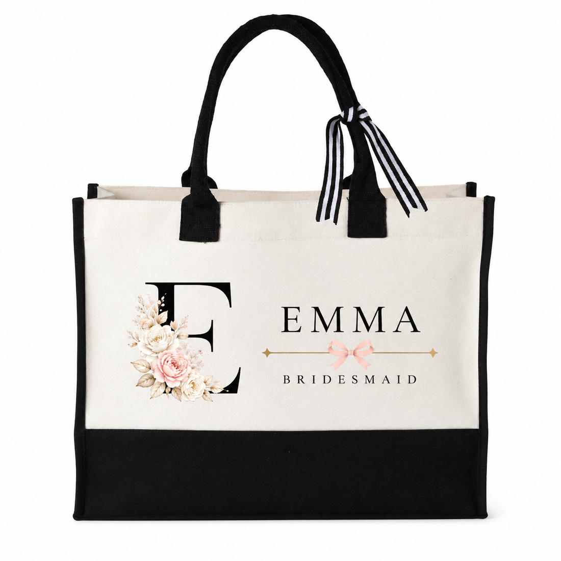 Personalized Bridesmaid Floral Initial Tote Bag - image 1