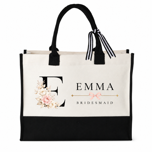 Personalized Bridesmaid Floral Initial Tote Bag - image 1
