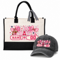 Personalized Pink Bow Game Day Tote Bag and Cap Set - Gray product image 3