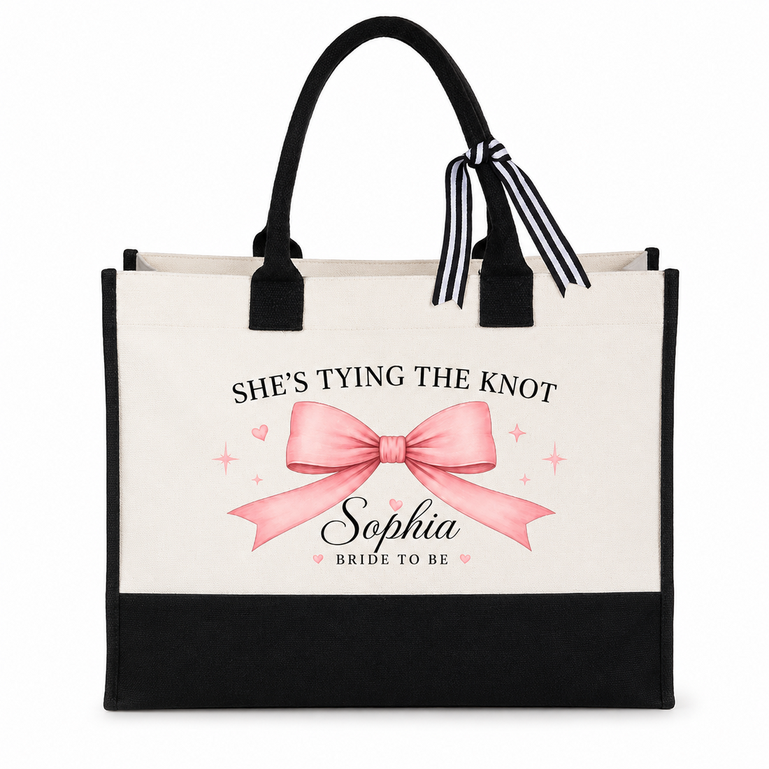 She's Tying the Knot Pink Bow Bride Tote Bag - image 1