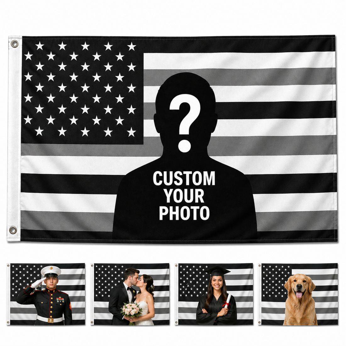Custom Photo American Flag Banner - Black Gray product image 1