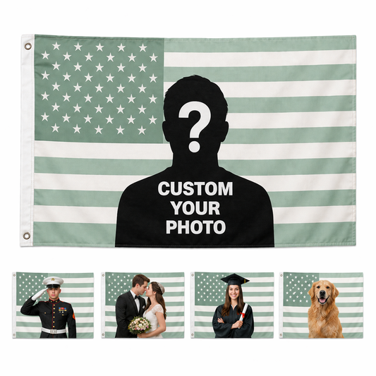 Custom Photo American Flag Banner - Sage Green Cream product image 1