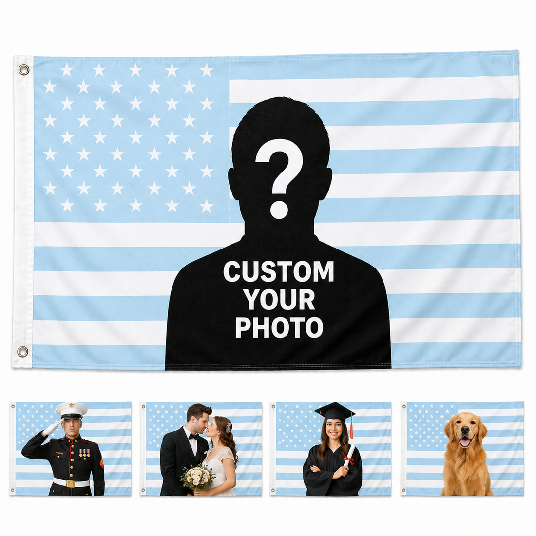 Custom Photo American Flag Banner - Sky Blue White product image 1