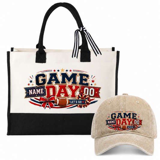 Personalized Varsity Game Day Tote Bag and Cap Set - Beige Black product image 8