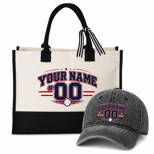 Personalized Athletic Name Number Game Day Tote Bag and Cap Set - Gray product image 9
