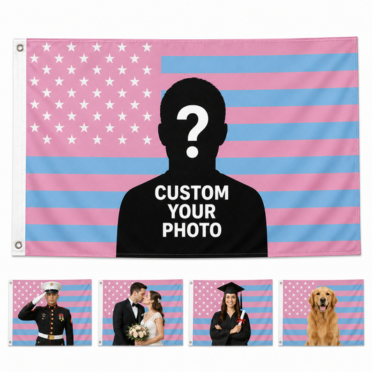 Custom Photo American Flag Banner - Blush Pink Blue product image 1